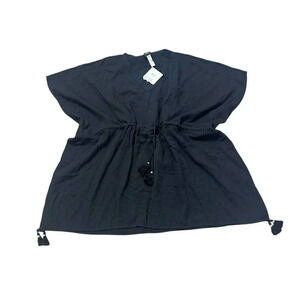 Women's Echo New York‎ Super Soft Gauze Black Butterfly Tassel Caftan Vneck OS